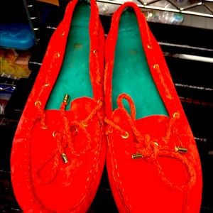 Orange driving loafers